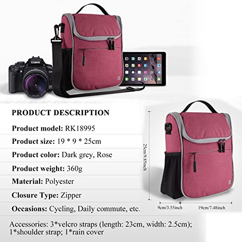 CamGo Waterproof Handlebar Bag for Bike - Cycling Front Storage Basket Bags Multipurpose Shoulder Pack Canvas Handbags with Rain Cover (Rose) - Image 3