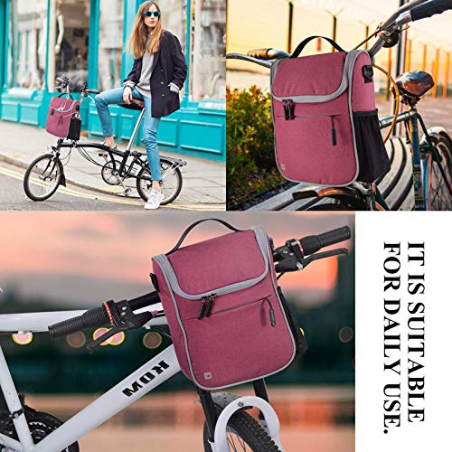 CamGo Waterproof Handlebar Bag for Bike - Cycling Front Storage Basket Bags Multipurpose Shoulder Pack Canvas Handbags with Rain Cover (Rose) - Image 2