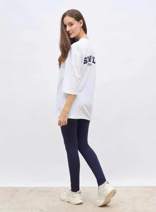 Styli Styli Oversized T-Shirt and Badge Print Leggings Set