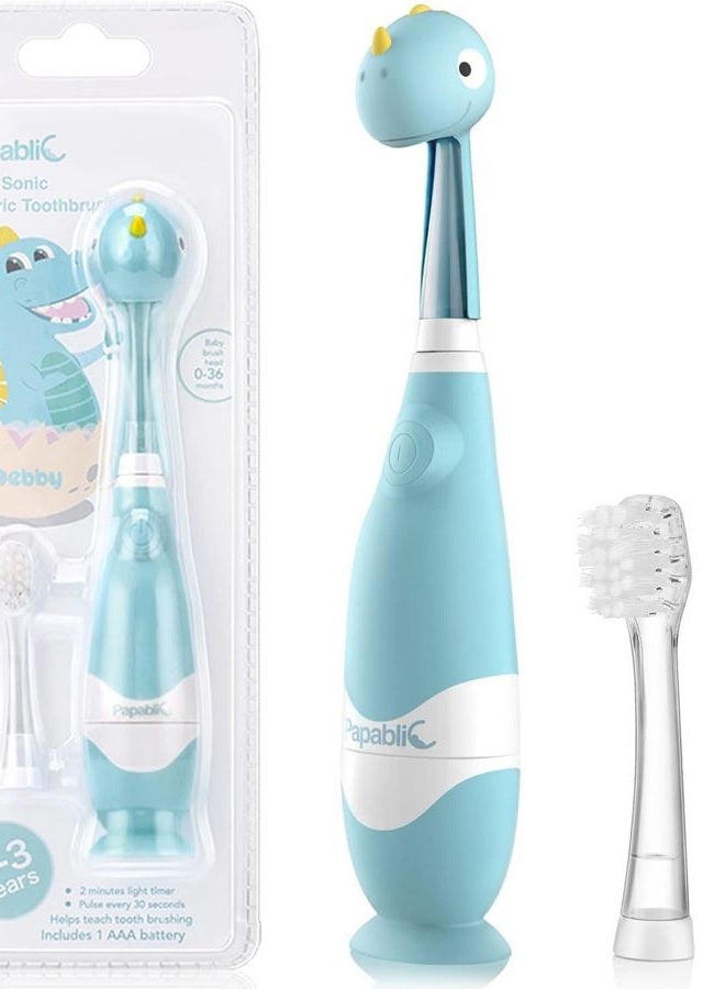 Papablic Toddler Sonic Electric Toothbrush Kids for Ages 1-3 Years, Baby Electric Toothbrush with Cute Dino Cover and Smart LED Timer, 2 Brush Heads (Debby) - Image 1