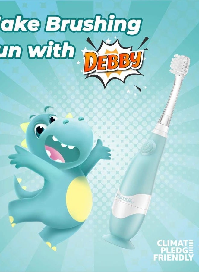 Papablic Toddler Sonic Electric Toothbrush Kids for Ages 1-3 Years, Baby Electric Toothbrush with Cute Dino Cover and Smart LED Timer, 2 Brush Heads (Debby) - Image 2