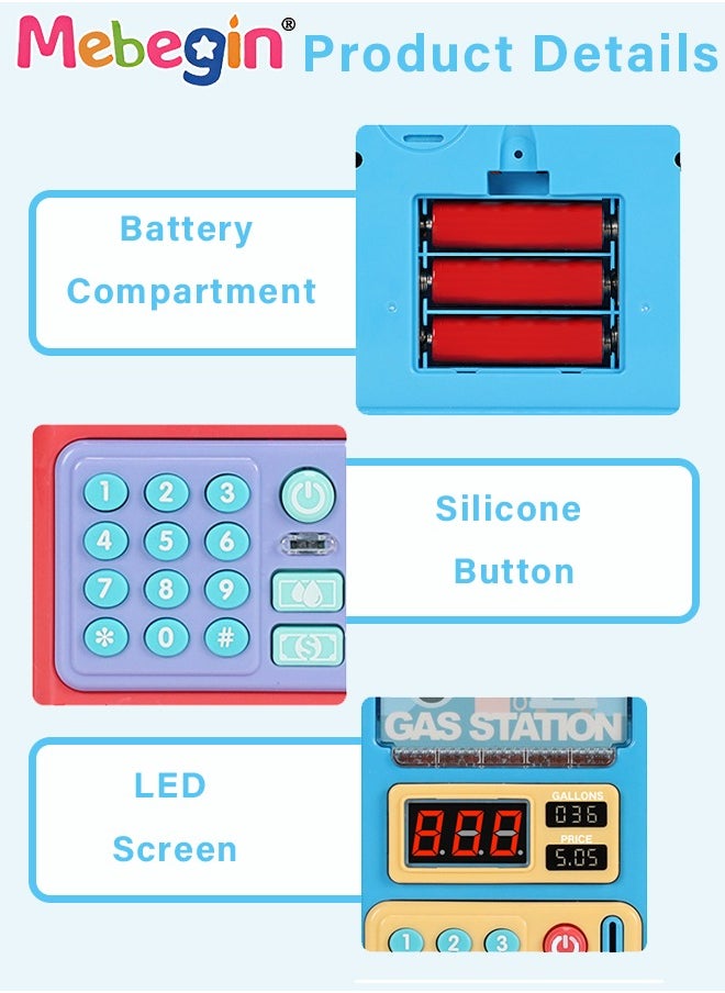 MEBEGIN - Gas Station Set with 2 Cars and Multi Tools, Petrol Station Learning Toy with 10 Children's Songs and Lights, Funny Play House Toys, Early Education Toys, Ideal Gift for Kids, 3 AA Batteries Required(Not Included), 17*24cm - Image 1