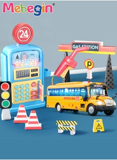 Gas Station Set with 2 Cars and Multi Tools, Petrol Station Learning Toy with 10 Children's Songs and Lights, Funny Play House Toys, Early Education Toys, Ideal Gift for Kids, 3 AA Batteries Required(Not Included), 17*24cm