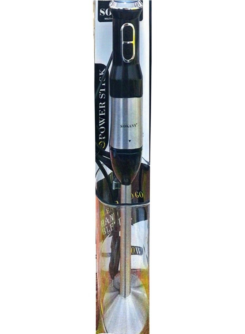 Sokany stainless steel hand blender, 2200 watts, 2 speeds, with a break-resistant cup and rust-resistant blade, with a one-year warranty