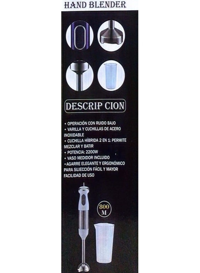Sokany stainless steel hand blender, 2200 watts, 2 speeds, with a break-resistant cup and rust-resistant blade, with a one-year warranty