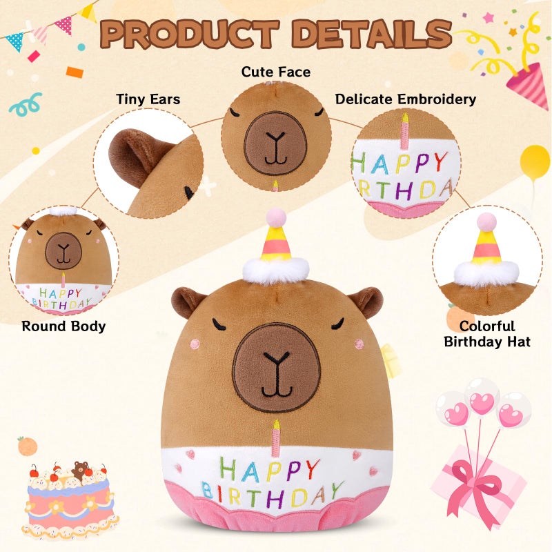Prewplam Capybara Plush - 8inch Birthday Stuffed Animal Capybara Plush Pillows Toys, Birthday Gifts Party Decoration for Kids Girls & Boys - Image 2
