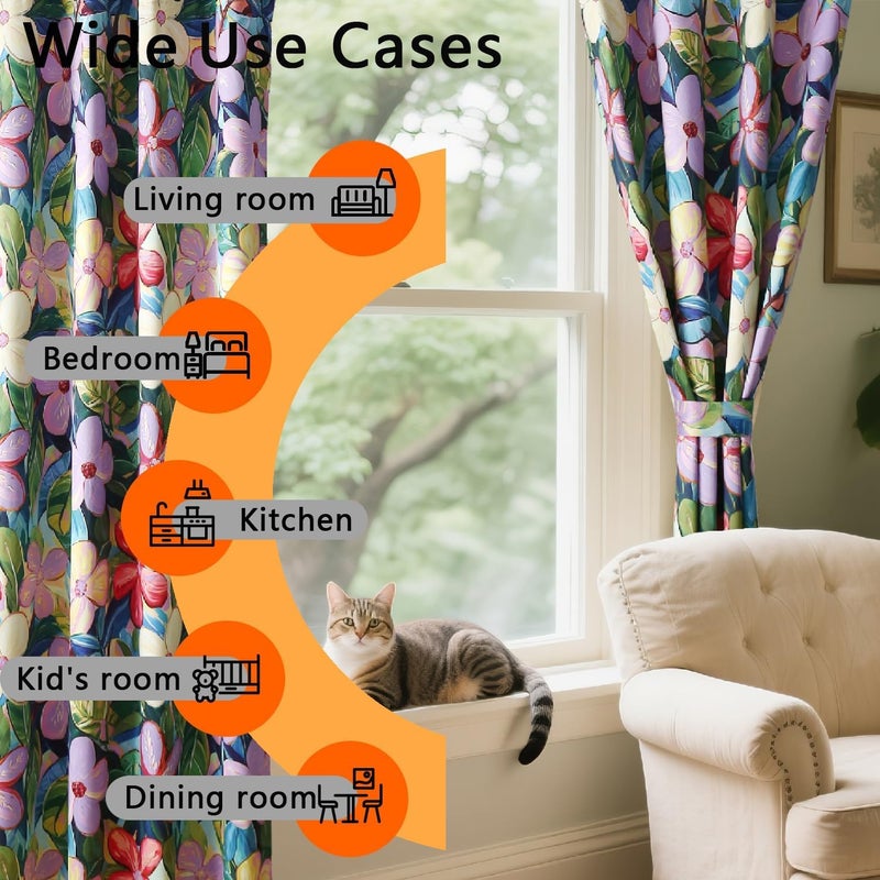 BFAM Floral Print 100% Blackout Curtain with Black Linning at Back,Lavender Purple Floral Print Curtains for Living Room/Bedroom Thermal Insulated Energey Saving 7 Feet Pack of 1 Curtain - Image 3