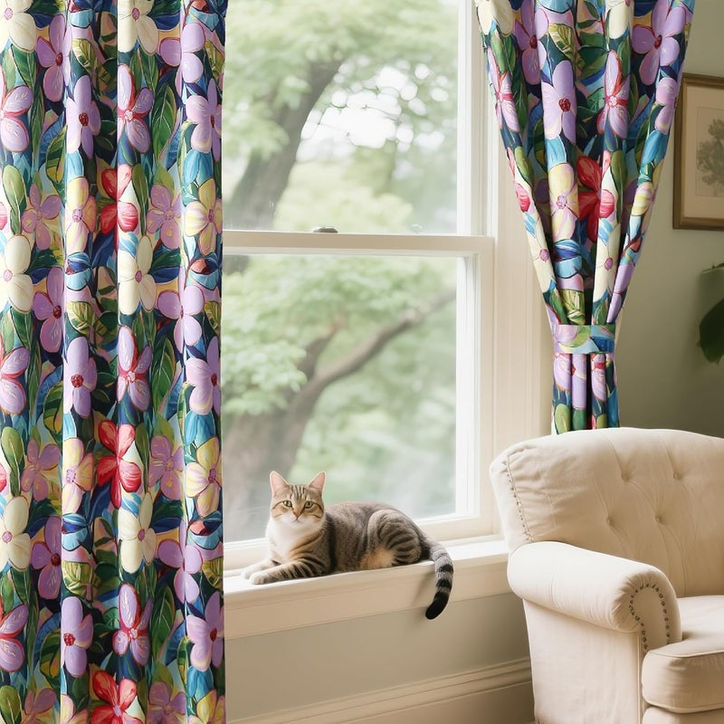 BFAM Floral Print 100% Blackout Curtain with Black Linning at Back,Lavender Purple Floral Print Curtains for Living Room/Bedroom Thermal Insulated Energey Saving 7 Feet Pack of 1 Curtain - Image 2