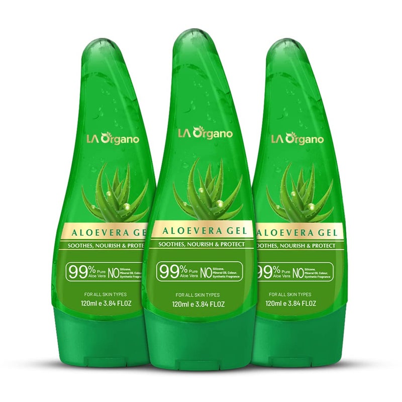 LA Organo LA Organo Pure Aloe Vera Gel From Freshly Cut Aloe Plants for Face Glow Skin Moisturizer and Hair Growth Deeply Hydrating Repairing Daily Moisturizer Aftershave Lotion 120 ml Pack of 3  - Image 1
