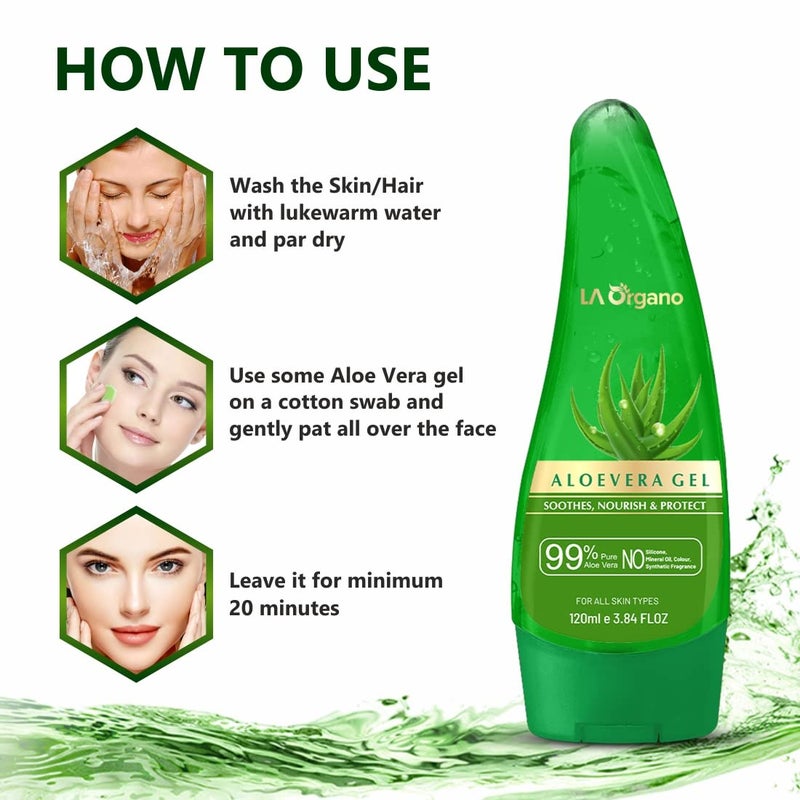 LA Organo LA Organo Pure Aloe Vera Gel From Freshly Cut Aloe Plants for Face Glow Skin Moisturizer and Hair Growth Deeply Hydrating Repairing Daily Moisturizer Aftershave Lotion 120 ml Pack of 3  - Image 5