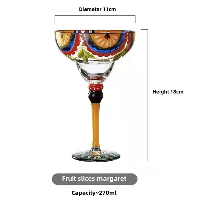 Painted Margarita Wine Glass Crystal Glass Hand-painted Cocktail Mug Alicia Home Goblet(Fruit slices Margaret A) - Image 1