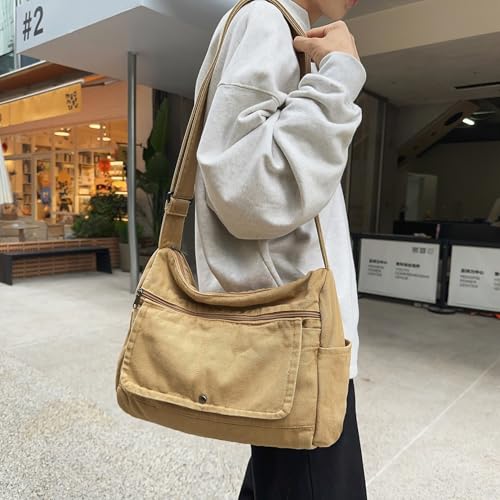 PRAGARI Canvas Messenger Bag for Women Hobo Crossbody Shoulder Bag Vintage Satchel Tote Handbag with Multiple Pockets - Image 2