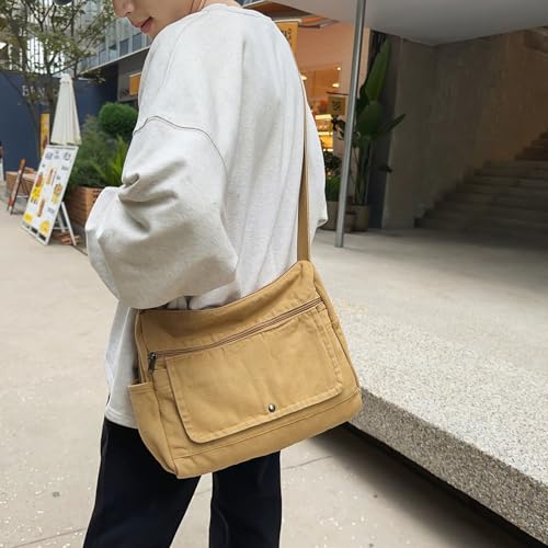 PRAGARI Canvas Messenger Bag for Women Hobo Crossbody Shoulder Bag Vintage Satchel Tote Handbag with Multiple Pockets - Image 3