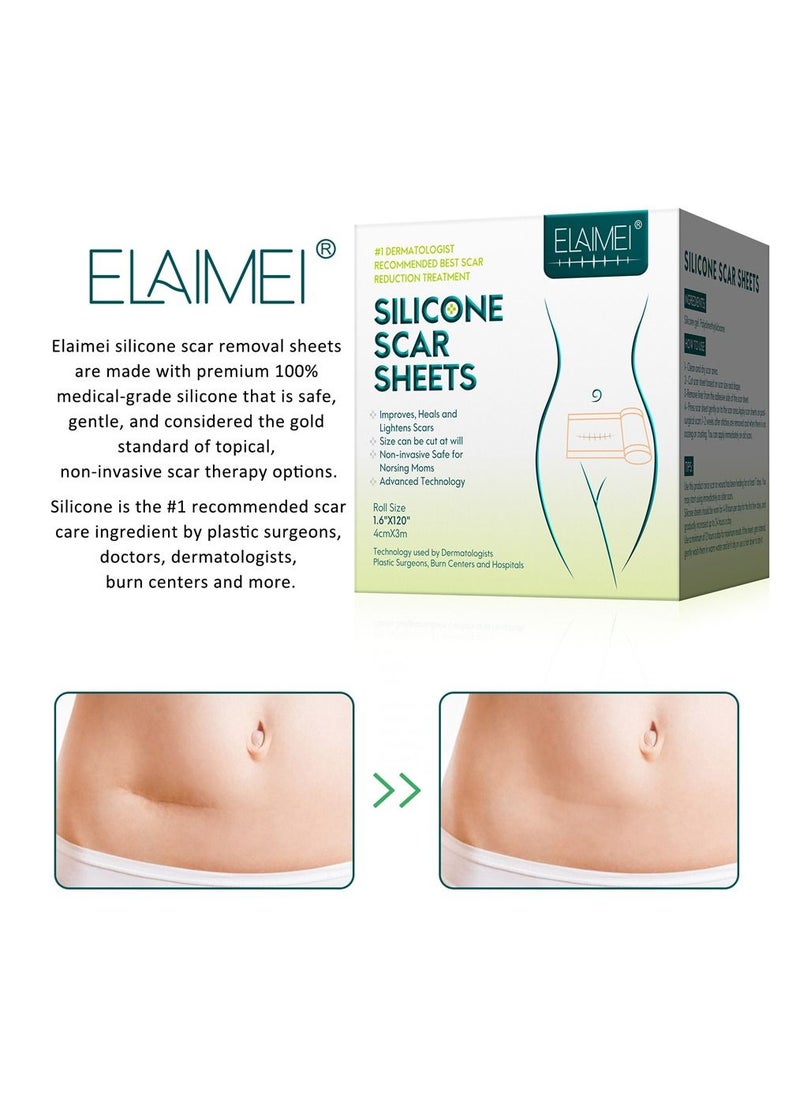 Elaimei Silicone Scar Sheets Roll -3m, Silicone Scar Tape Roll, Removal Scar Patches, Reusable, Great Adhesion, Medical Grade Scar Silicone Strips for C-Section  - Image 4