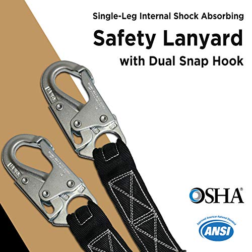 AFP 6 FT Single Leg Internal Shock Absorbing Safety Lanyard with Dual Snap Hooks - Image 2