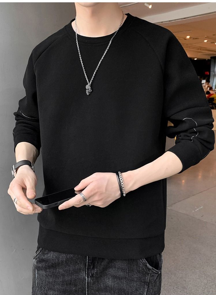 NIBEMINENT Men's Autumn New Trend Warm German Velvet Round Neck Long-Sleeved T-shirt - Image 1
