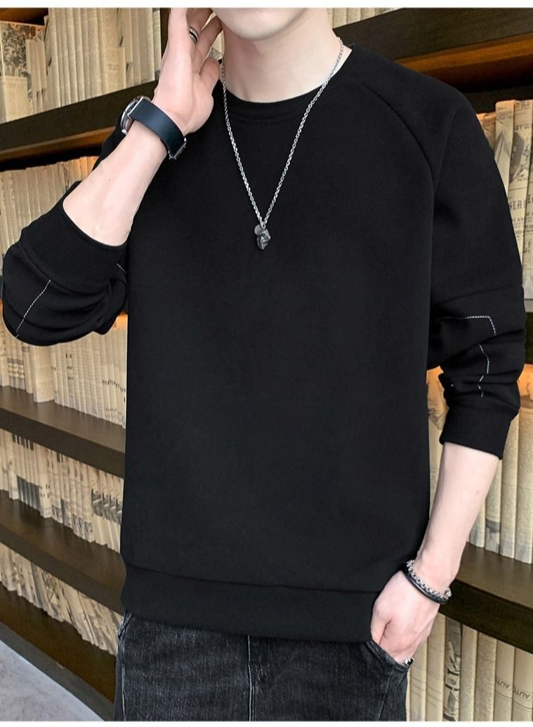 NIBEMINENT Men's Autumn New Trend Warm German Velvet Round Neck Long-Sleeved T-shirt - Image 2