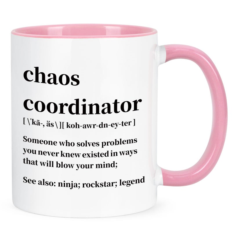 Cabtnca Chaos Coordinator Mug 11Oz Porcelain Coffee Mug for Women Boss Teacher Funny Work Gifts Handmade Microwave Safe Dishwasher Safe