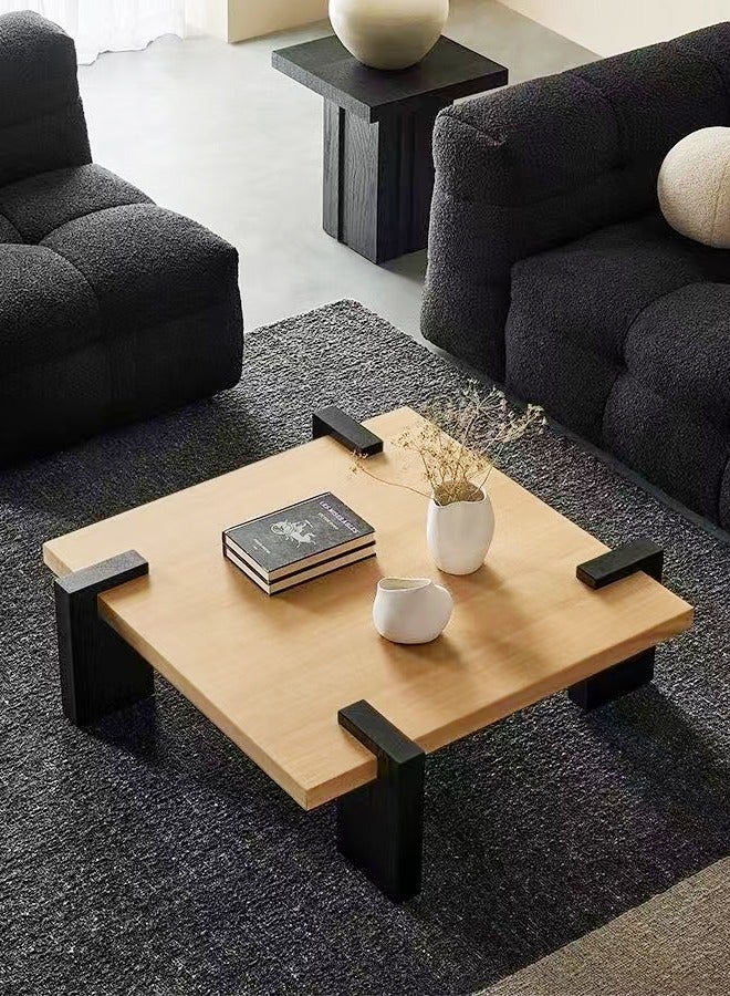 سي آند سي هوم طاولة قهوة متعددة الأغراض بتصميم كلاسيكي من الخشب الصلب، طاولة تقديم متينة ذات سطح مربع، طاولة مركزية لغرفة المعيشة وغرفة النوم وغرفة الانتظار والمكتب المنزلي، 100×100×37 سم - Image 1