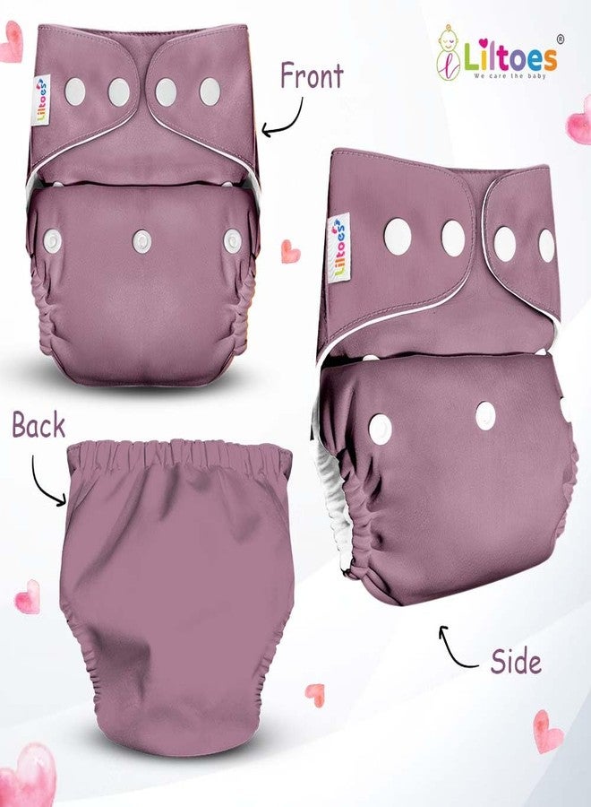 LILTOES Cloth Diapers For New Born Babies 0 to 3 Years | Freesize Adjustable and Reusable | Premium Cloth Nappies Pack of 1 (1 Cloth Diaper + 1 Insert) | (Dusty Rose) - Image 2