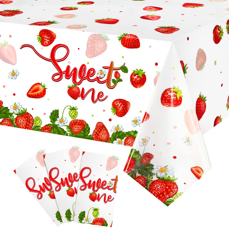 3 Pcs Strawberry Party Tablecloth One Table Cover Strawberry Themed Party Decorations for Summer Fruit Baby Shower