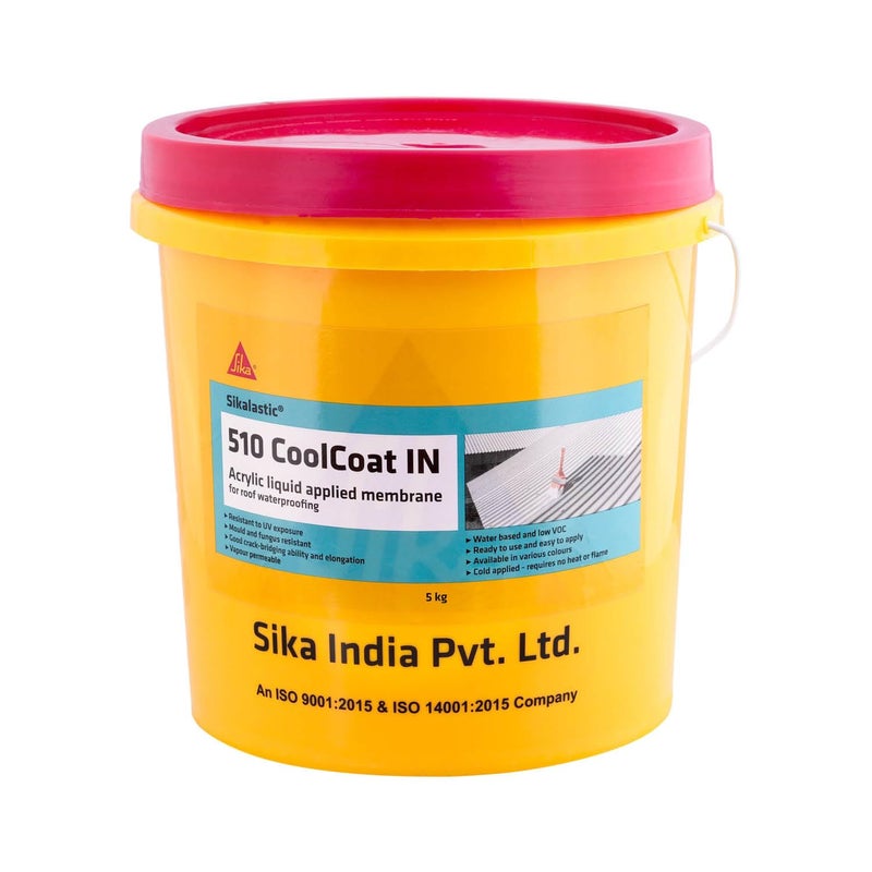 SIKA - Cool Roof - Sikalastic-510 CoolCoat in, White - Acrylic Liquid Applied Membrane for roof Waterproofing Solution - Ready to use - Easy to Apply - Water Based - 5kg - Image 1