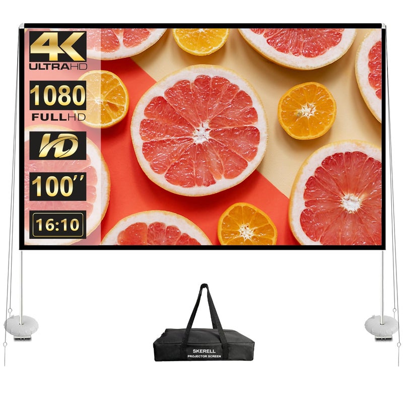 SKERELL Outdoor Projector Screen with Stand 100 Inch: Portable Projection Screen 16:10 4K HD Outdoor Movie Screen with Carry Bag for Home Backyard Theater - Image 1