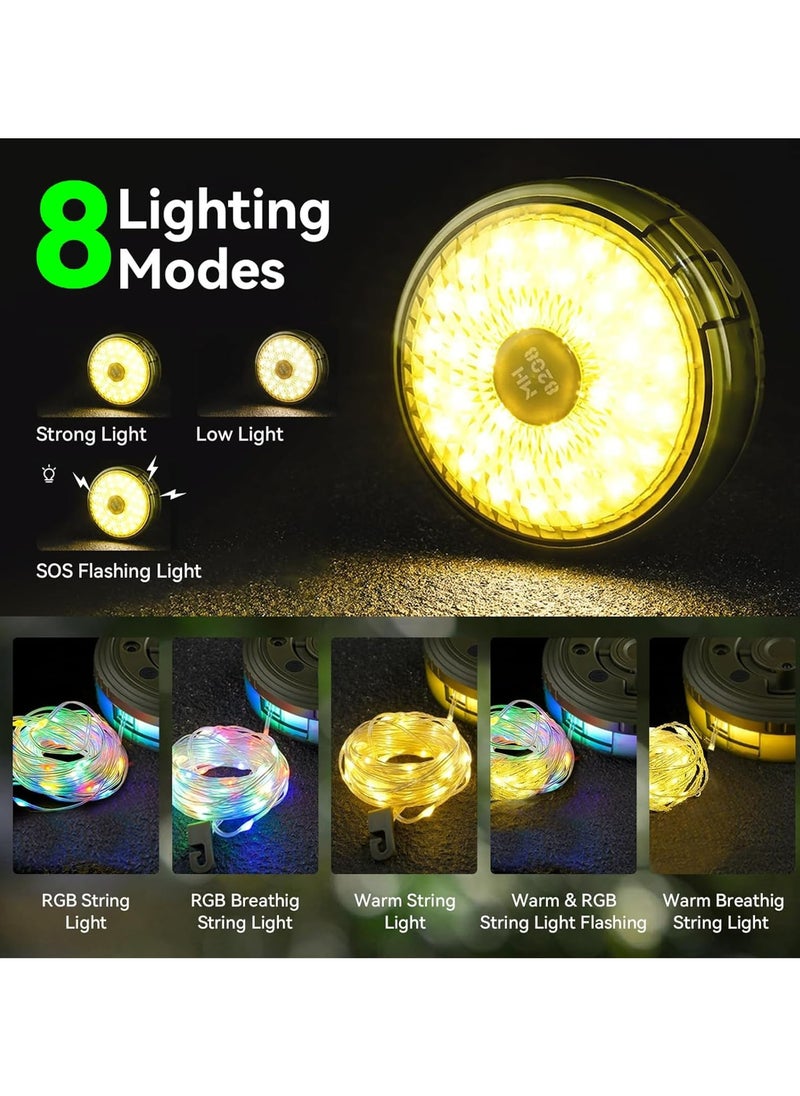 Dominy USB Rechargeable Camping String Light,LED String Lights, 2-in-1 Outdoor Camping Lantern with 8 Lighting Modes USB Rechargeable 1500mAh Battery IP67 Waterproof, Portable Tent Light for Hiking Parties Outdoor Decor (Black 26.2 Feet")  - Image 5