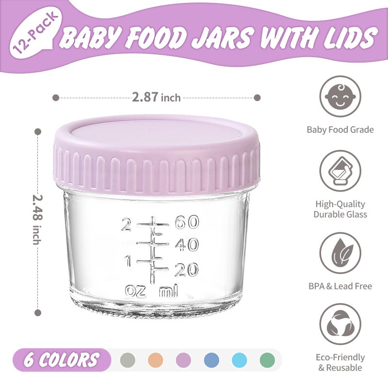 DRKIO 12 Pack Glass Baby Food Storage Containers - 4 Oz Baby Food Jars with Lids Baby Food Maker Microwave Dishwasher Freezer Safe 100% Leak Proof BPA Free Reusable - Image 2