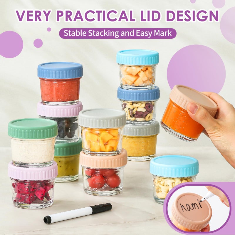 DRKIO 12 Pack Glass Baby Food Storage Containers - 4 Oz Baby Food Jars with Lids Baby Food Maker Microwave Dishwasher Freezer Safe 100% Leak Proof BPA Free Reusable - Image 5