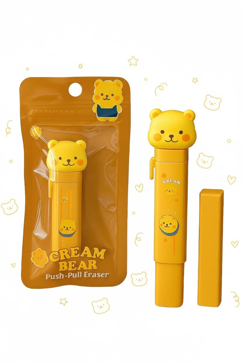 Parshya Cute Cream Beear Push-Pull Eraser | Fun Retractable Design | Ideal for Homework, Art, & Office Use - Image 1