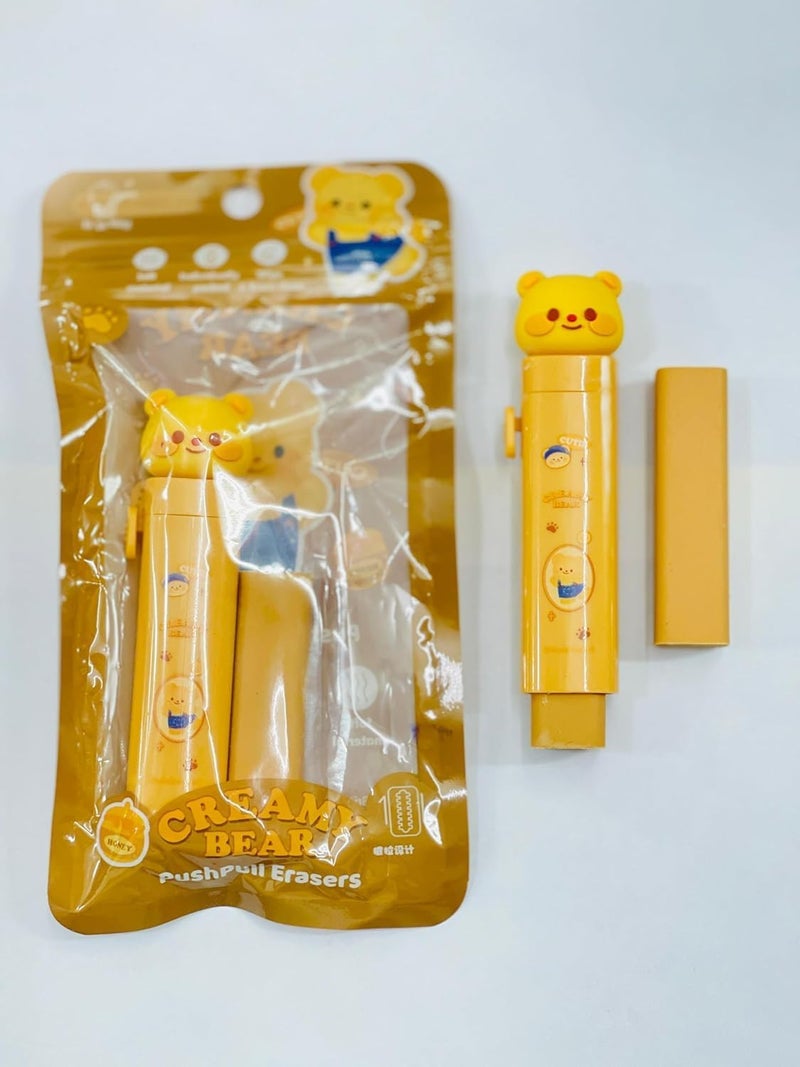 Parshya Cute Cream Beear Push-Pull Eraser | Fun Retractable Design | Ideal for Homework, Art, & Office Use - Image 5