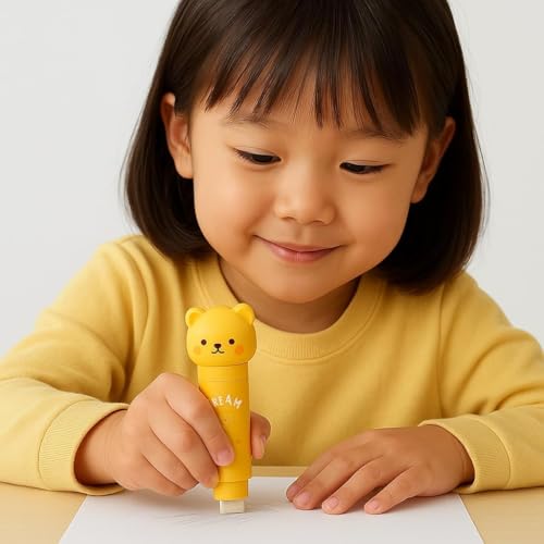 Parshya Cute Cream Beear Push-Pull Eraser | Fun Retractable Design | Ideal for Homework, Art, & Office Use - Image 2