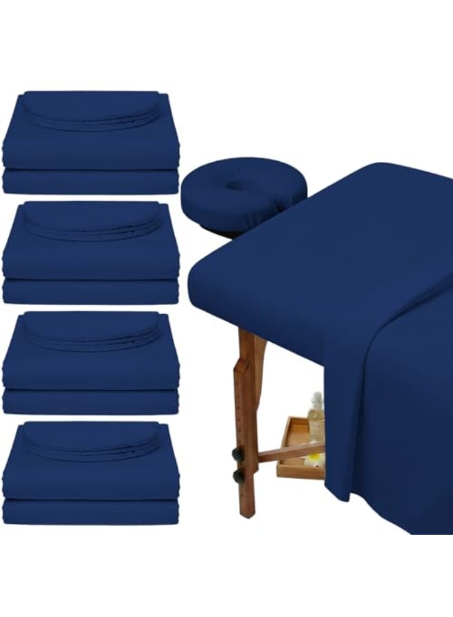 Oudain 4 Sets 3 Piece Soft Microfiber Massage Table Sheets Set Bulk Includes Massage Flat Sheet and Fitted Sheet and Face Rest CoverDark Blue - Image 1