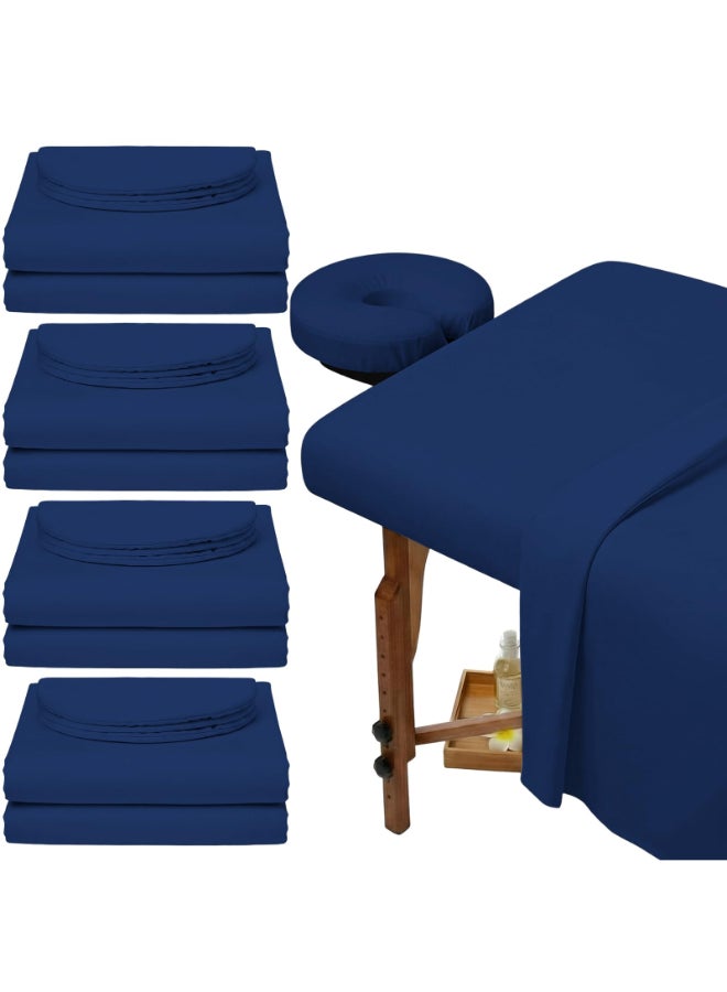 Oudain 4 Sets 3 Piece Soft Microfiber Massage Table Sheets Set Bulk Includes Massage Flat Sheet and Fitted Sheet and Face Rest CoverDark Blue - Image 2