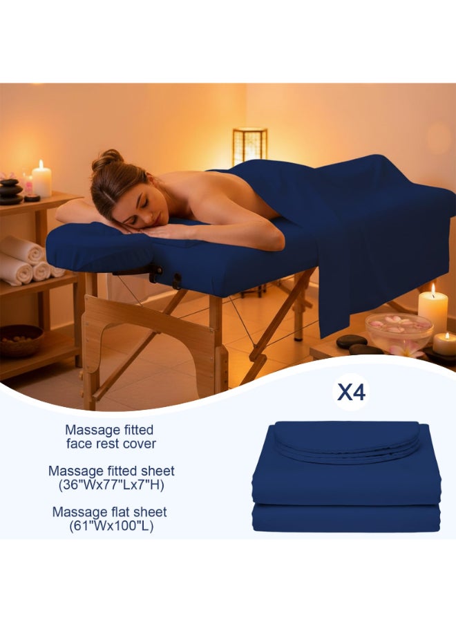 Oudain 4 Sets 3 Piece Soft Microfiber Massage Table Sheets Set Bulk Includes Massage Flat Sheet and Fitted Sheet and Face Rest CoverDark Blue - Image 4
