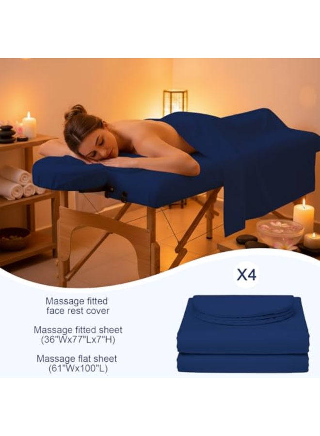 Oudain 4 Sets 3 Piece Soft Microfiber Massage Table Sheets Set Bulk Includes Massage Flat Sheet and Fitted Sheet and Face Rest CoverDark Blue - Image 3