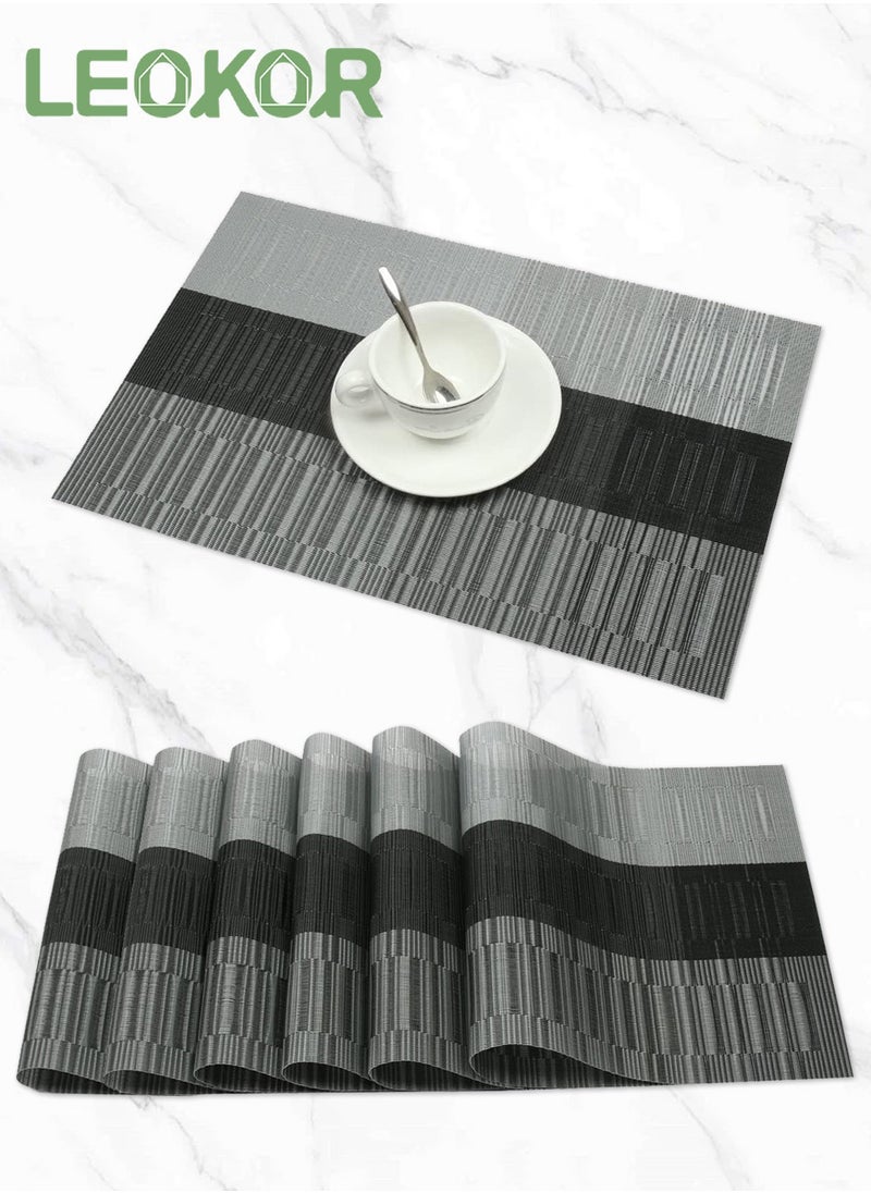 LEOKOR 6 PCS Bamboo PVC Weave Placemats Non-Slip Table Mats for Kitchen Table 30x45 cm  - Image 1