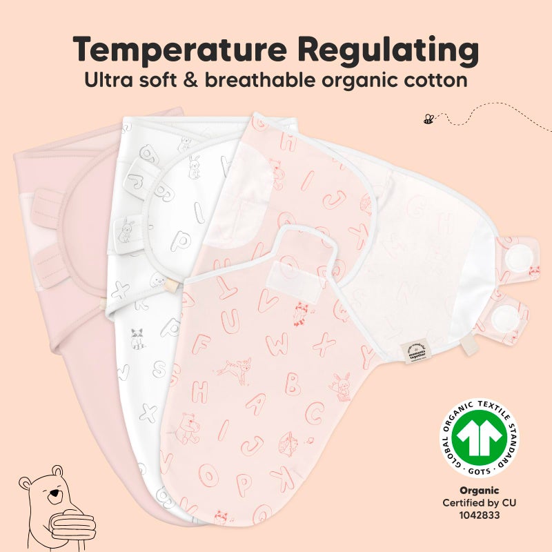 KeaBabies 3-Pack Organic Baby Swaddle Sleep Sacks - Newborn Swaddle Sack, Ergonomic Baby Swaddles 0-3 Months, Swaddles for Newborns, Baby Sleep Sack,Baby Swaddle Blanket Wrap, Baby Essentials (ABC Land Rose) - Image 4