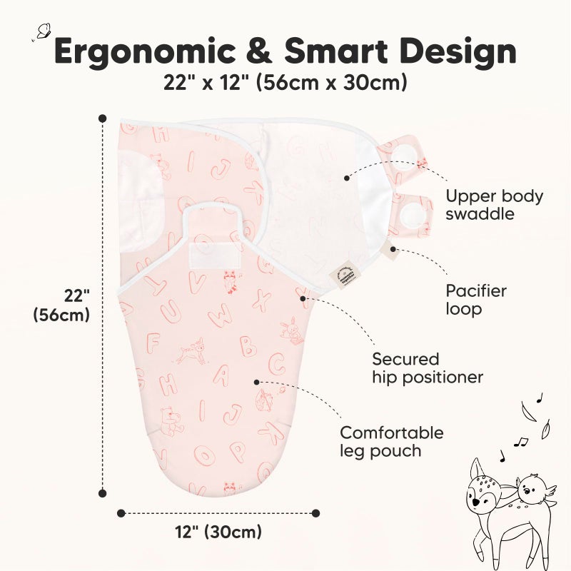 KeaBabies 3-Pack Organic Baby Swaddle Sleep Sacks - Newborn Swaddle Sack, Ergonomic Baby Swaddles 0-3 Months, Swaddles for Newborns, Baby Sleep Sack,Baby Swaddle Blanket Wrap, Baby Essentials (ABC Land Rose) - Image 2