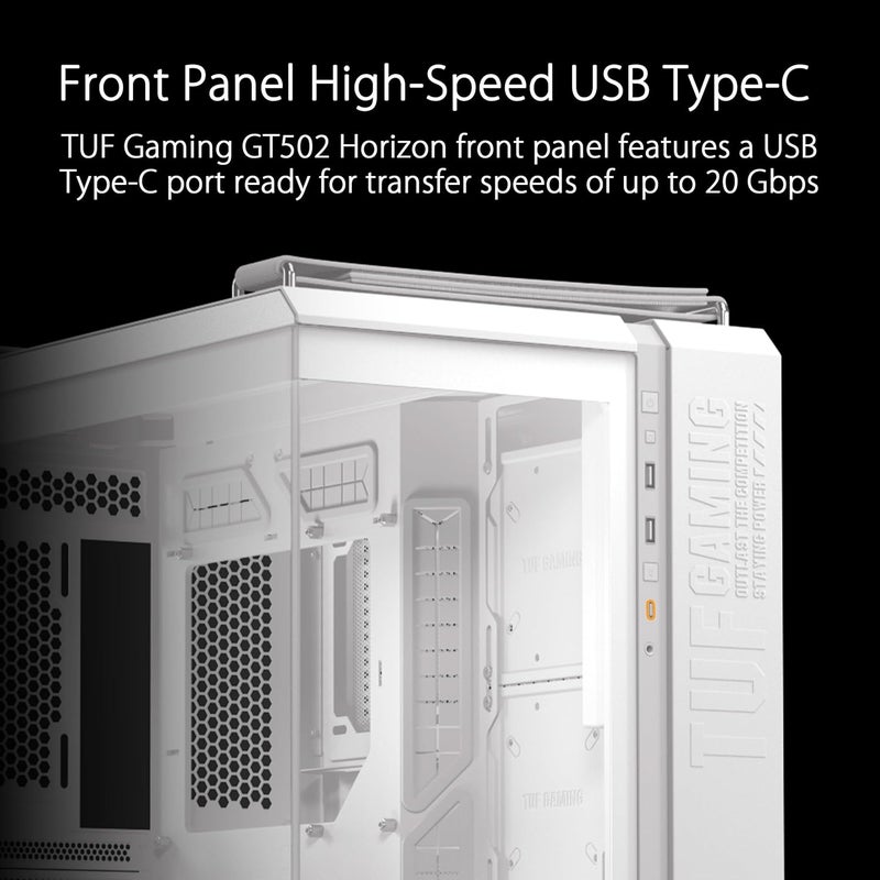 حالة الكمبيوتر ASUS TUF Gaming GT502 Horizon TG ARGB باللون الأبيض والتصميم المعياري (تصميم بانورامي، 4 مراوح ARGB مثبتة مسبقًا، منفذ USB Type-C عالي السرعة على اللوحة الأمامية، لون أبيض) - Image 5