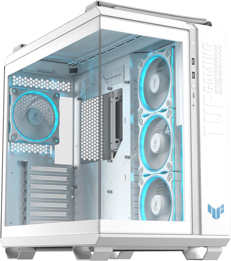 حالة الكمبيوتر ASUS TUF Gaming GT502 Horizon TG ARGB باللون الأبيض والتصميم المعياري (تصميم بانورامي، 4 مراوح ARGB مثبتة مسبقًا، منفذ USB Type-C عالي السرعة على اللوحة الأمامية، لون أبيض) - Image 1