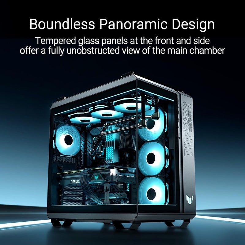 حالة الكمبيوتر ASUS TUF Gaming GT502 Horizon TG ARGB باللون الأبيض والتصميم المعياري (تصميم بانورامي، 4 مراوح ARGB مثبتة مسبقًا، منفذ USB Type-C عالي السرعة على اللوحة الأمامية، لون أبيض) - Image 3