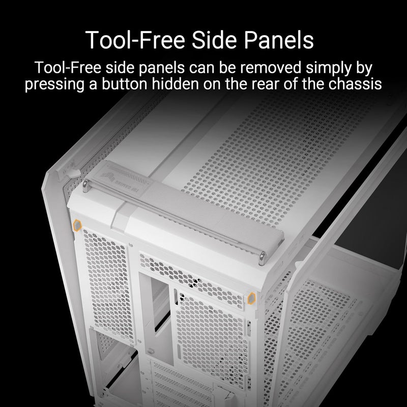 حالة الكمبيوتر ASUS TUF Gaming GT502 Horizon TG ARGB باللون الأبيض والتصميم المعياري (تصميم بانورامي، 4 مراوح ARGB مثبتة مسبقًا، منفذ USB Type-C عالي السرعة على اللوحة الأمامية، لون أبيض) - Image 4