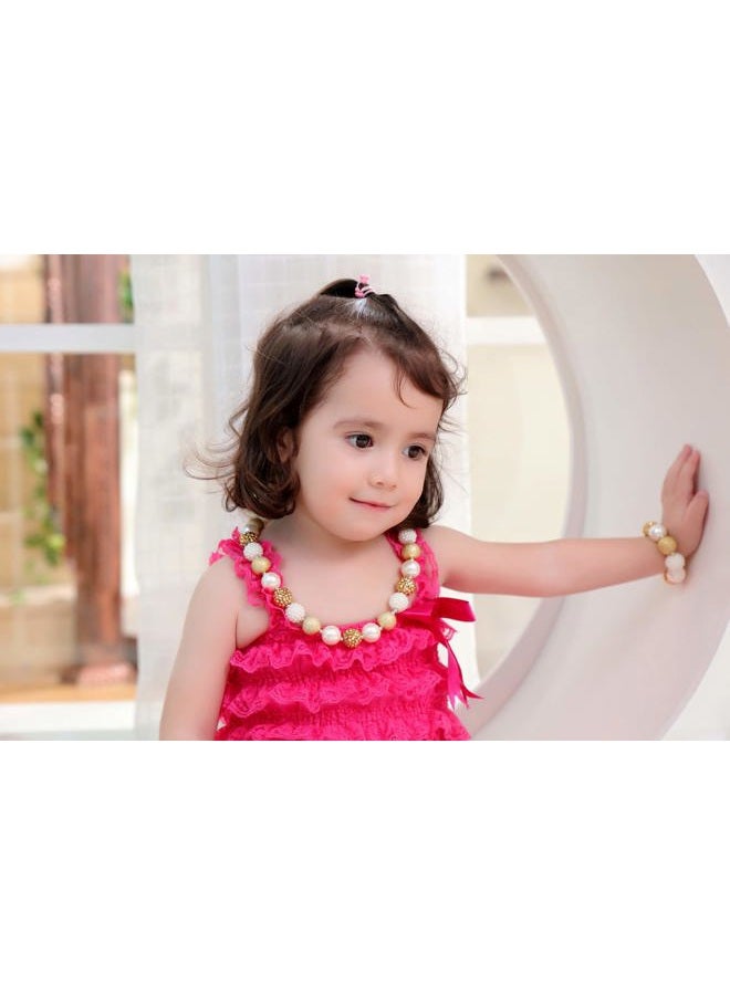 vcmart Girls Gold Chunky Bubblegum Beaded Necklace & Bracelet Set as Gifts, Plastic - Image 3