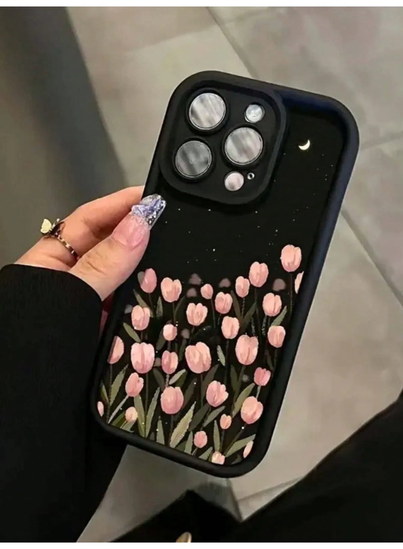 شي إن 1 قطعة، حافظة هاتف جديدة و إبداعية بتصميم هلال و زهرة التوليب مناسبة لهواتف ايفون 16 برو ماكس توفر حماية من الصدمات - Image 1