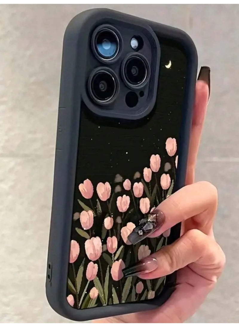 شي إن 1 قطعة، حافظة هاتف جديدة و إبداعية بتصميم هلال و زهرة التوليب مناسبة لهواتف ايفون 16 برو ماكس توفر حماية من الصدمات - Image 2