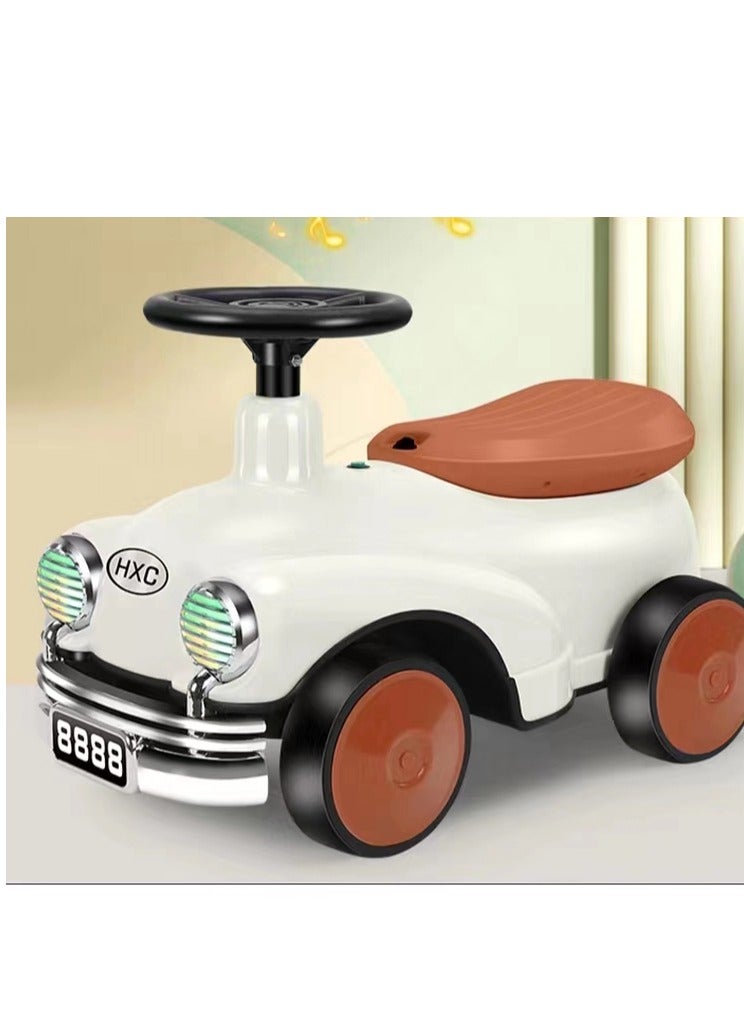 Factory Price Kiara Kids Balancing Ride-On Vintage Car with Steering Wheels - White and Black - Image 3