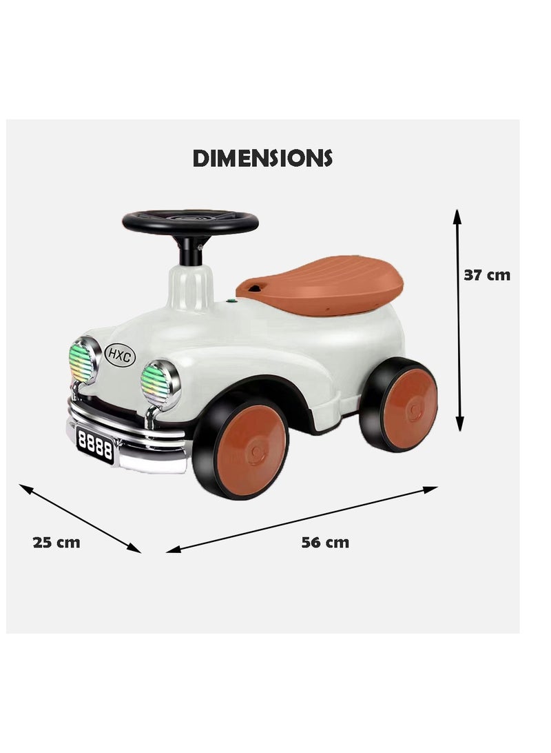 Factory Price Kiara Kids Balancing Ride-On Vintage Car with Steering Wheels - White and Black - Image 4