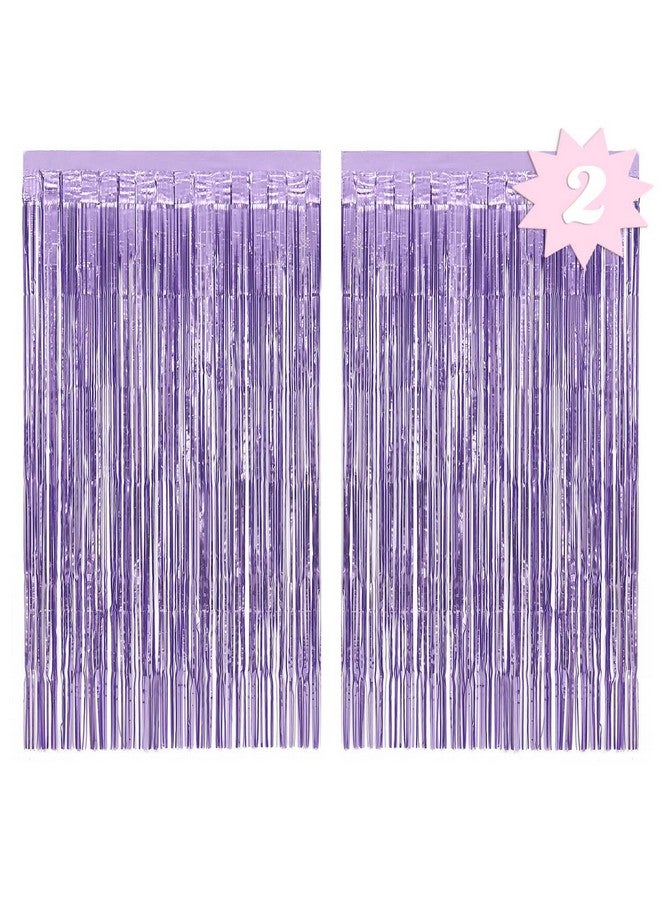 XO Party Decorations Matte Purple Fringe Foil Curtain Set Of 2 Bachelorette Bridal Shower Backdrop Wedding Birthday Photo Booth - Image 1